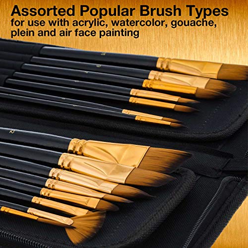 U.S. Art Supply 15 Piece Artist Long Handle Synthetic Paint Brush Set - Multi Functional Watercolor Gouache Oil Acrylic Brush Set in Zippered Nylon Pop-Up Travel Storage Case - Image 4